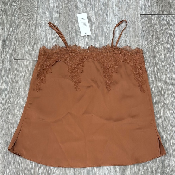 NWT Women's Cami NYC Brown Lace Trim Cami Top - Picture 2 of 4